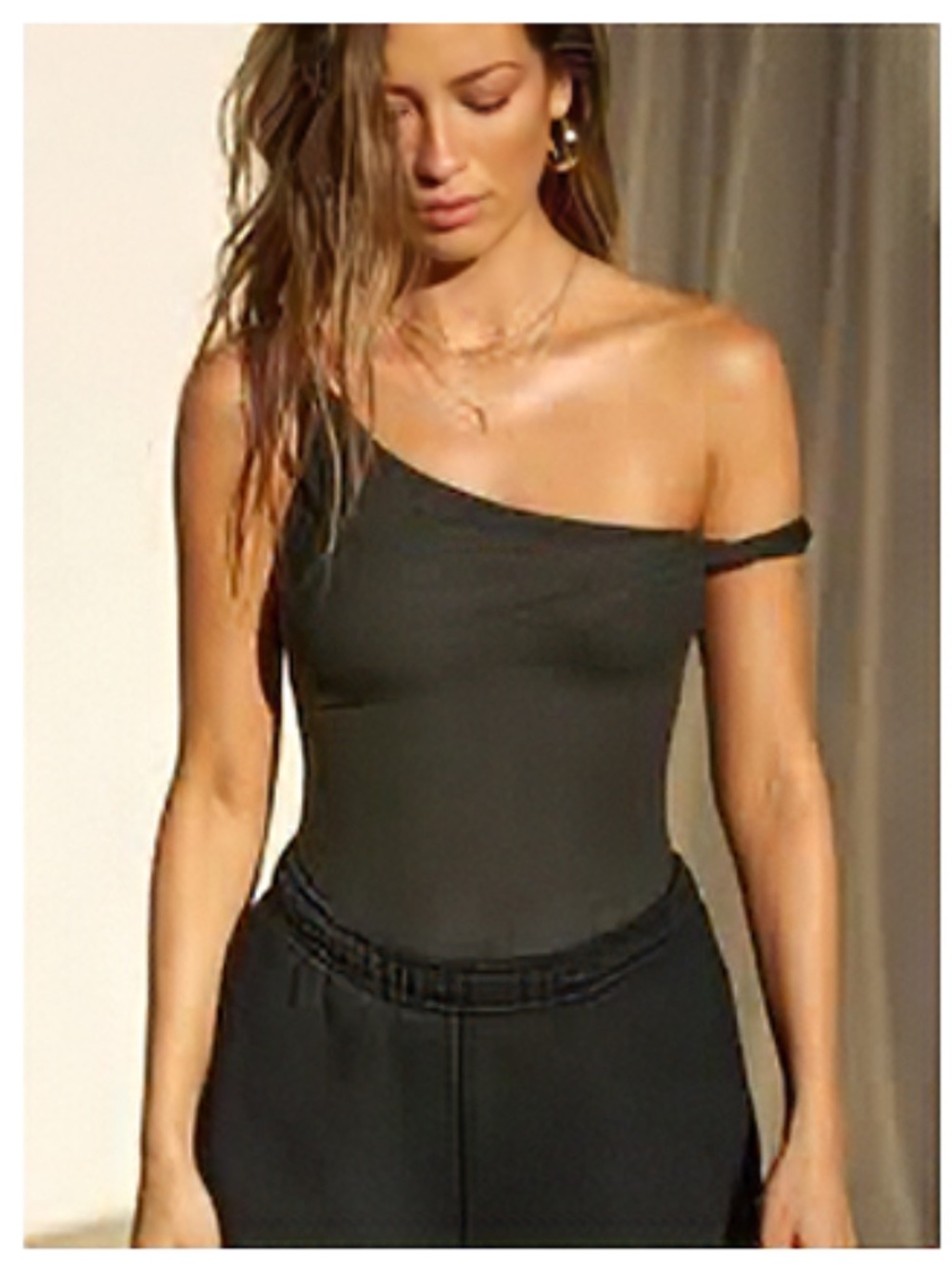 NWT Joah Brown Off Shoulder Twist Tank in Vintage Black Rib (XS)